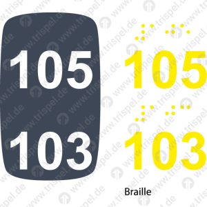 Sitzplatznummer 105 + 103Braille + Prismenschrift