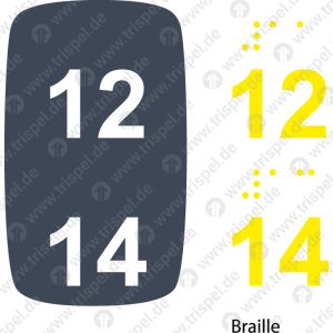 Sitzplatznummer 12 + 14Braille + Prismenschrift