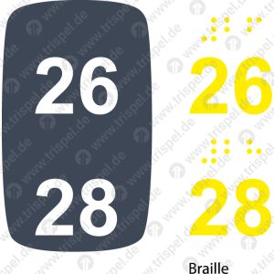 Sitzplatznummer 26 + 28 Braille + Prismenschrift