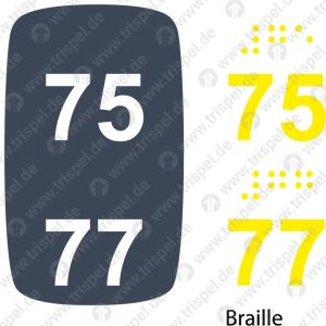 Sitzplatznummer 75 + 77Braille + Prismenschrift