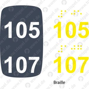 Sitzplatznummer 105 + 107Braille + Prismenschrift