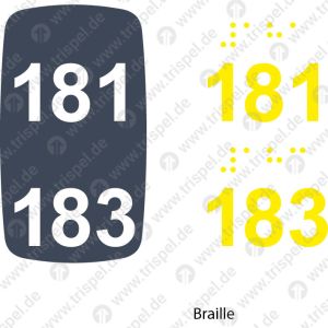 Sitzplatznummer 181 + 183,Braille + Prismenschrift