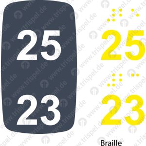 Sitzplatznummer 25 + 23,Braille + Prismenschrift