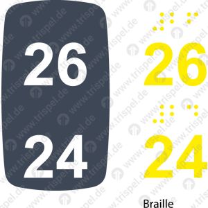 Sitzplatznummer 26 + 24,Braille + Prismenschrift