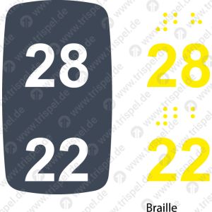 Sitzplatznummer 28 + 22,Braille + Prismenschrift