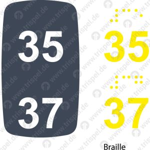 Sitzplatznummer 35 + 37,Braille + Prismenschrift
