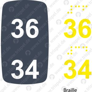 Sitzplatznummer 36 + 34,Braille + Prismenschrift