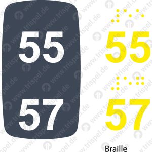 Sitzplatznummer 55 + 57,Braille + Prismenschrift