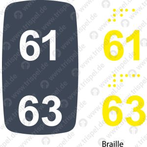 Sitzplatznummer 61 + 63,Braille + Prismenschrift