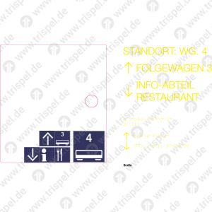 BLS-Beschriftung f. ICx • 13-TeilerTW2.2 STANDORT: WG. 4FOLGEWAGEN 3INFO-ABTEILRESTAURANT(mit Lochausschnitt für Türschloß)
