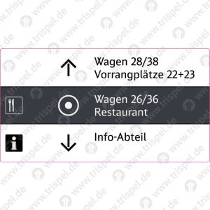 Wegeleitungsinformation im SW03Wagen 28/38Vorrangplätze 22+23Wagen 26/36 RestaurantInfo-Abteil