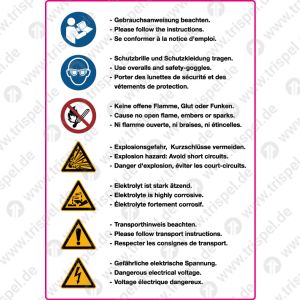 Gebrauchsanweisung für Batteriedeckel- Gebrauchsanweisung beachten.- Schutzbrille und Schutzkleidung tragen...3-sprachig