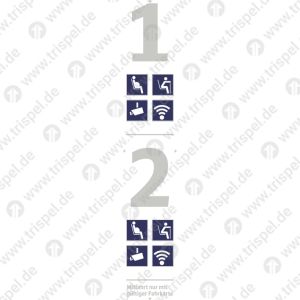 Infofeld 1. Klasse Schwangere, Alte Menschen, Kameraüberwacht, WLANund 2. Klasse Schwangere, Alte Menschen, Kameraüberwacht, WLANMitfahrt nur mit gültiger Fahrkarte