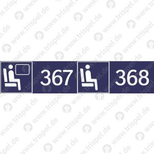 Sitzplatzreservierung 367/368 (vordere Ziffer Fensterplatz - hintere Ziffer Gangplatz) nebeneinander