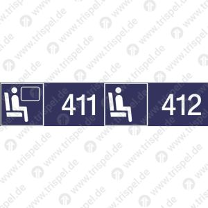 Sitzplatzreservierung 411/412 (vordere Ziffer Fensterplatz - hintere Ziffer Gangplatz) nebeneinander