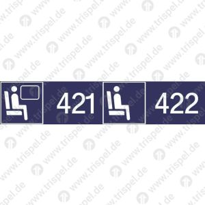 Sitzplatzreservierung 421/422 (vordere Ziffer Fensterplatz - hintere Ziffer Gangplatz) nebeneinander