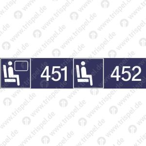 Sitzplatzreservierung 451/452 (vordere Ziffer Fensterplatz - hintere Ziffer Gangplatz) nebeneinander