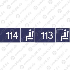 Sitzplatzreservierung 114/113 (vordere Ziffer Gangplatz - hintere Ziffer Fensterplatz) nebeneinander