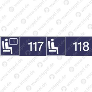 Sitzplatzreservierung 117/118 (vordere Ziffer Fensterplatz - hintere Ziffer Gangplatz) nebeneinander