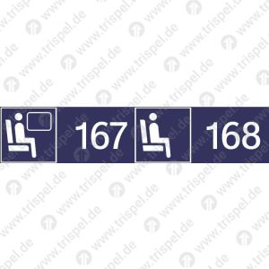 Sitzplatzreservierung 167/168 (vordere Ziffer Fensterplatz - hintere Ziffer Gangplatz) nebeneinander