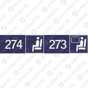 Sitzplatzreservierung 274/273 (vordere Ziffer Gangplatz - hintere Ziffer Fensterplatz) nebeneinander