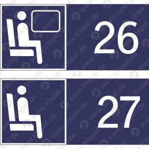 Sitzplatzreservierung 27 / 26 (vordere Ziffer Fensterplatz - hintere Ziffer Gangplatz ) Anordnung untereinander - Einzelformat 36 x 16 mm