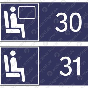 Sitzplatzreservierung 31 / 30 (vordere Ziffer Fensterplatz - hintere Ziffer Gangplatz ) Anordnung untereinander - Einzelformat 36 x 16 mm