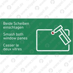 Notausstiegsfenster mit Nothammer3-sprachig: D, E, F