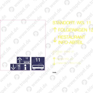 BLS-Beschriftung STANDORT: WG. 11FOLGEWAGEN 12RESTAURANTINFO-ABTEILPrismen- u. BrailleschriftICE 1 Redesign
