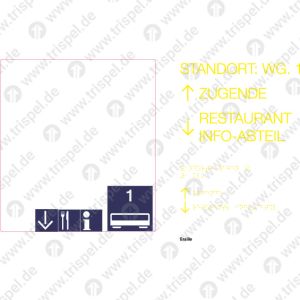 BLS-Beschriftung STANDORT: WG. 1ZUGENDERESTAURANTINFO-ABTEILPrismen- u. BrailleschriftICE 1 Redesign
