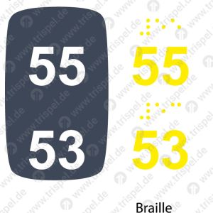 Sitzplatznummer 55 + 53Braille + Prismenschrift