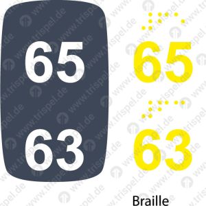 Sitzplatznummer 65 + 63Braille + Prismenschrift