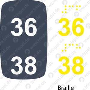 Sitzplatznummer 36 + 38Braille + Prismenschrift