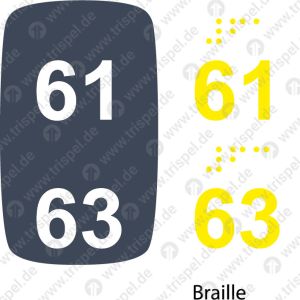 Sitzplatznummer 61 + 63Braille + Prismenschrift