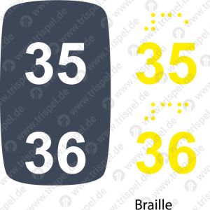 Sitzplatznummer 35 + 36Braille + Prismenschrift