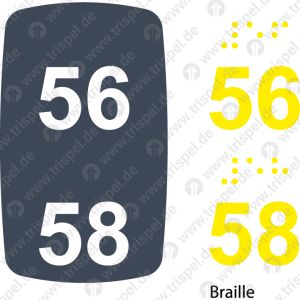 Sitzplatznummer 56 + 58 Braille + Prismenschrift