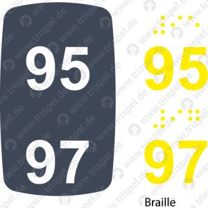 Sitzplatznummer 95 + 97Braille + Prismenschrift