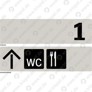 Piktogrammstreifen doppelseitig1. Klasse - Anschlag linksRichtungspfeil + WC + RestaurantAnschlag rechts