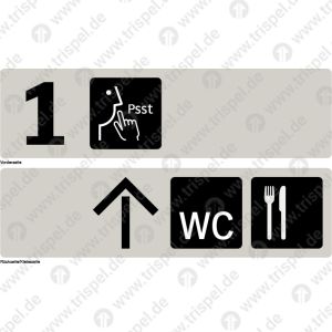Piktogrammstreifen doppelseitigRichtungspfeil + WC + Restaurant1. Klasse + RuhebereichAnschlag rechts