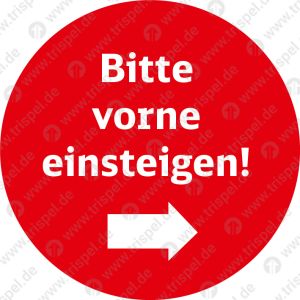 Piktogramm „Bitte vorne einsteigen“ø 200 mmFür den Außenbereich auf lackierten Flächen und Scheiben