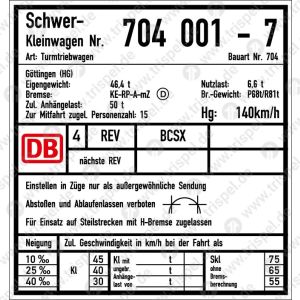 Tafel für SKL Schwer-Kleinwagen Nr. 704 001-7