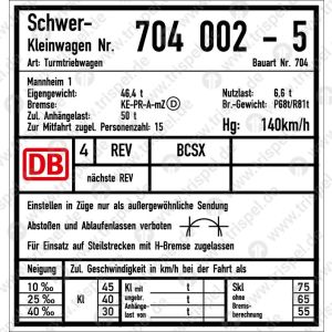 Tafel für SKL Schwer-Kleinwagen Nr. 704 002-5
