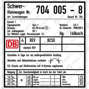 Tafel für SKL Schwer-Kleinwagen Nr. 704 005-8