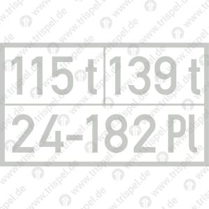 Gewichte, Platzzahl bzw. Masse / Platzzahl mit Eindruck 115 t 139 t 24-182 Plfür TUTOPROM-Beschichtung