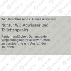 Nur für WC-Abwässer und Toilettenpapier, WC: Geschlossenes Abfallsystem Papierhandtücher, Damenbinden, Verpackungsmaterial usw. führen zu Verstopfung und Ausfall der Toiletten