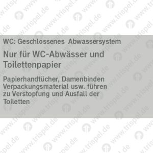 Nur für WC-Abwässer und Toilettenpapier, WC: Geschlossenes Abfallsystem Papierhandtücher, Damenbinden, Verpackungsmaterial usw. führen zu Verstopfung und Ausfall der Toiletten