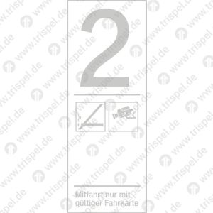 Infofeld 2. Klasse Einstieg nur mit Fahrausweis, mit Symbol Nichtraucher, Kameraüberwacht, Informationskartusche