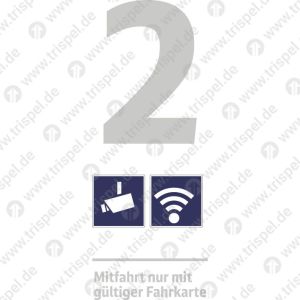 Infofeld 2. Klasse,Kameraüberwacht, WLANText: Mitfahrt nur mit gültiger Fahrkarte