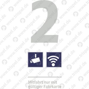 Infofeld 2. Klasse,Kameraüberwacht, WLANText: Mitfahrt nur mit gültiger Fahrkartefür TUTOPROM-Beschichtung