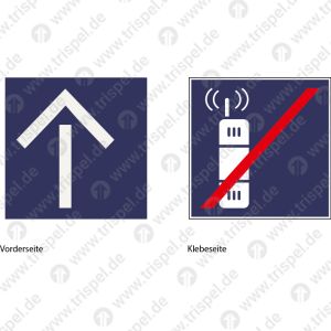 Richtungspfeil oben oder links (Vorderseite), Handyverbot (Rück- bzw. Klebeseite) - doppelseitig